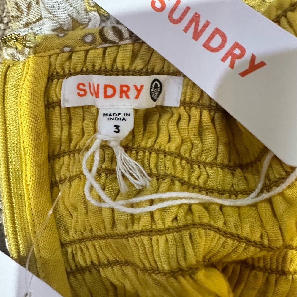 NWT SIZE 3/L Mango Mustard Floral Long Sleeve Dress