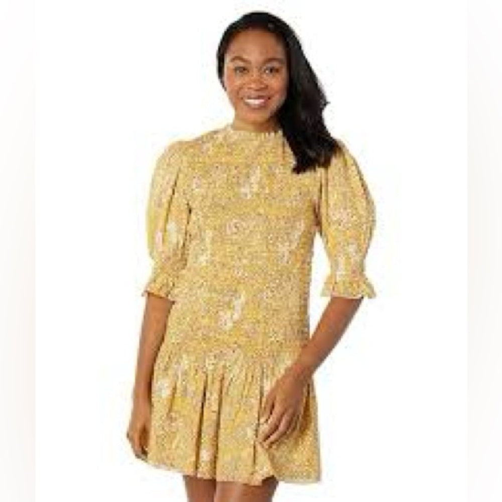 NWT SIZE 3/L Mango Mustard Floral Long Sleeve Dress