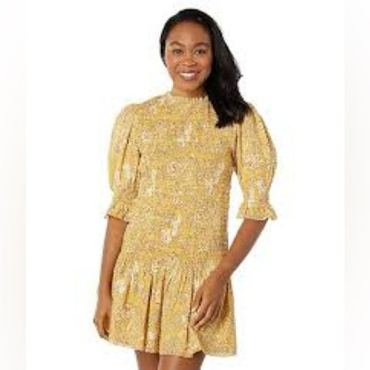 NWT SIZE 3/L Mango Mustard Floral Long Sleeve Dress