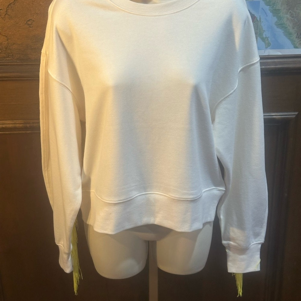 NWT SIZE M 525 America White and Yellow Fringe Sweatshirt