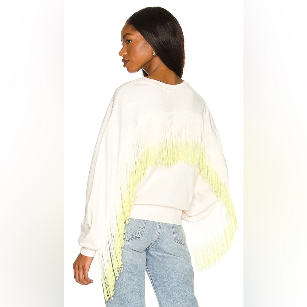 NWT SIZE M 525 America White and Yellow Fringe Sweatshirt