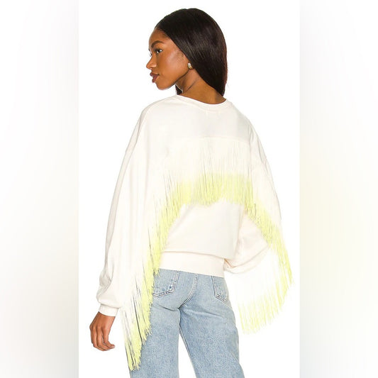 NWT SIZE M 525 America White and Yellow Fringe Sweatshirt