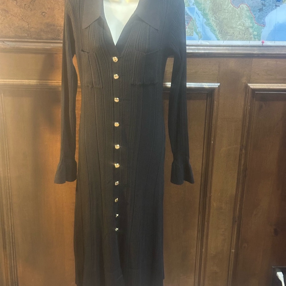 NWT SIZE L Chic Black Long Sleeve Button-Up Dress