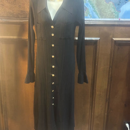 NWT SIZE L Chic Black Long Sleeve Button-Up Dress