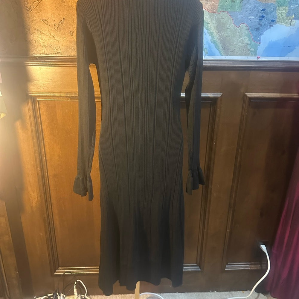 NWT SIZE L Chic Black Long Sleeve Button-Up Dress