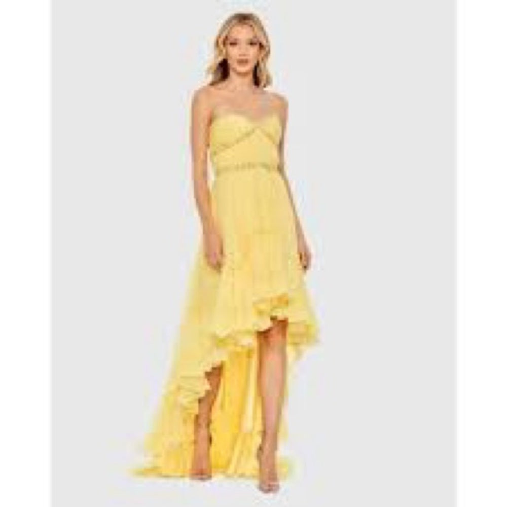 NWT SIZE 4 Mac Duggal Strapless Sunshine Yellow Gown