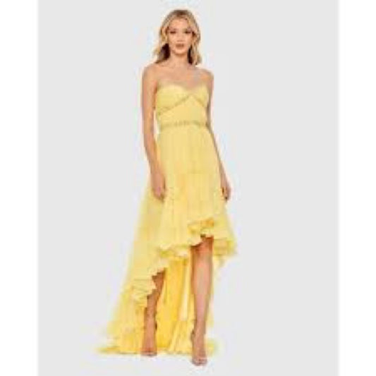 NWT SIZE 4 Mac Duggal Strapless Sunshine Yellow Gown
