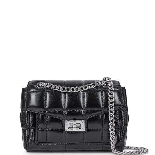 NWT OS The Kooples Glossy Black Mini Bag with Silver Chain