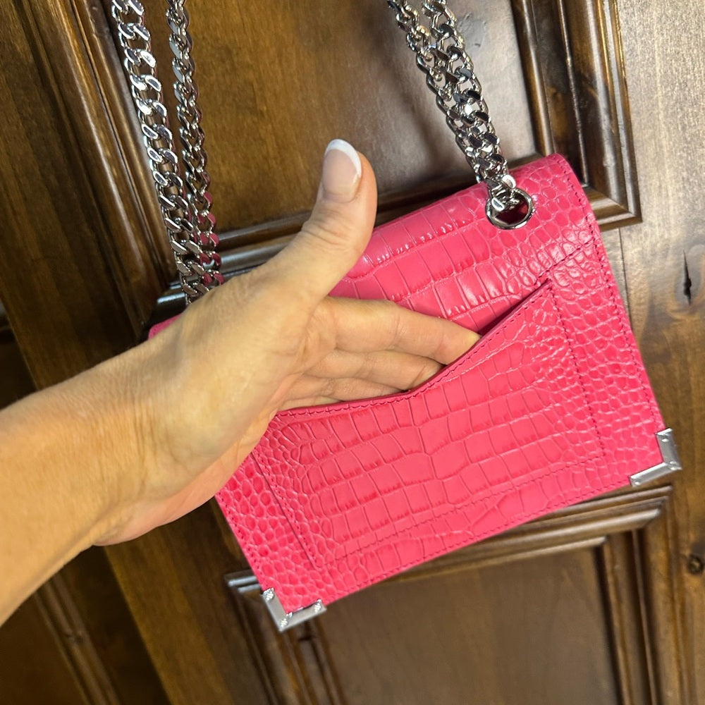 NWT OS The Kooples Vibrant Pink Croc Crossbody Bag
