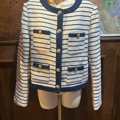 NWT SIZE L English Factory Navy and Cream Striped Blazer