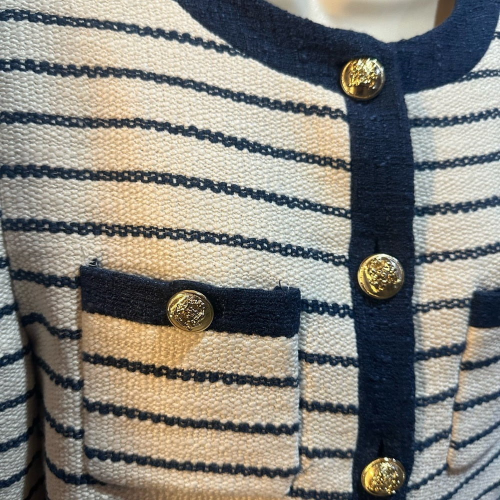 NWT SIZE L English Factory Navy and Cream Striped Blazer