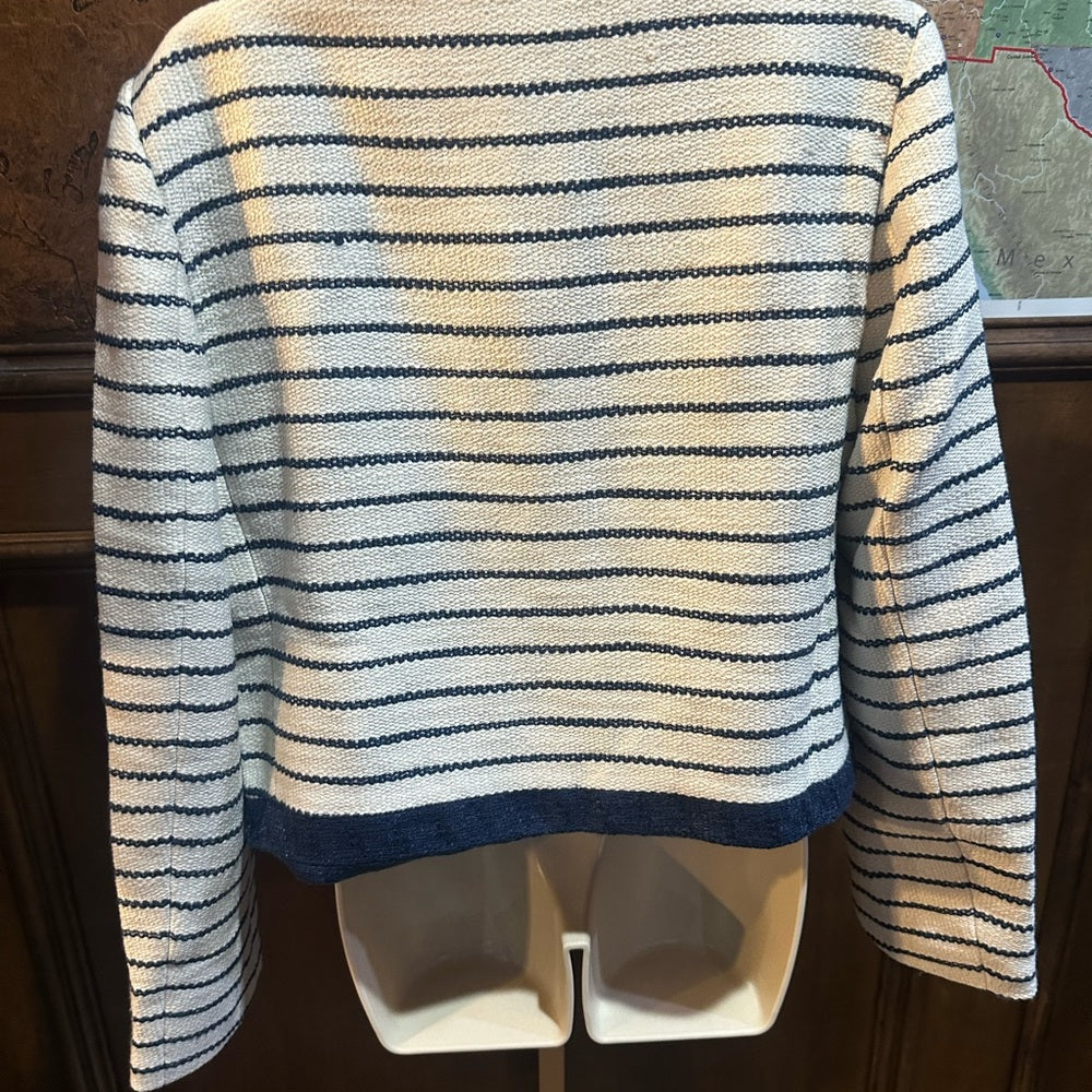 NWT SIZE L English Factory Navy and Cream Striped Blazer