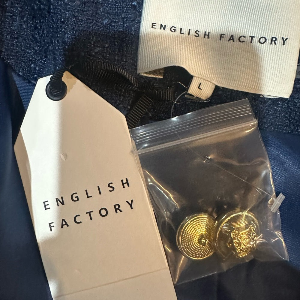 NWT SIZE L English Factory Navy and Cream Striped Blazer