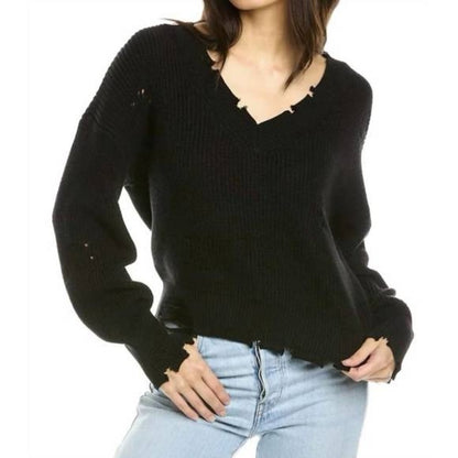 NWT SIZE S 525 America Distressed Black V-Neck Sweater