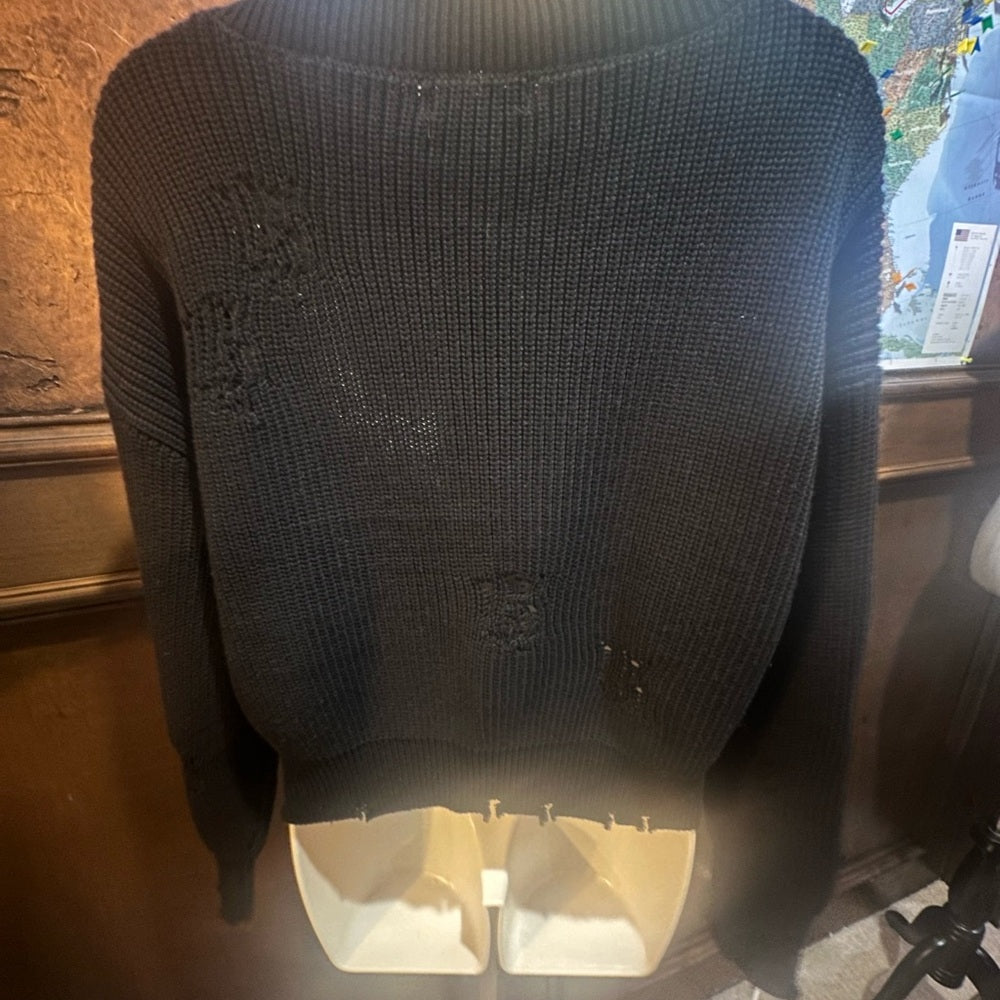 NWT SIZE S 525 America Distressed Black V-Neck Sweater