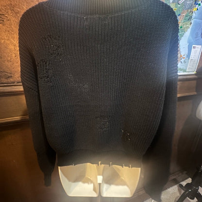 NWT SIZE S 525 America Distressed Black V-Neck Sweater