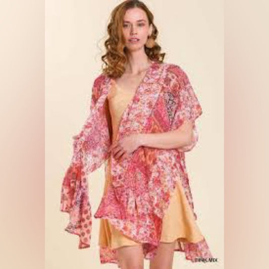 NWT SIZE S/M will fit up to an XL Umgee Pink Floral Kimono
