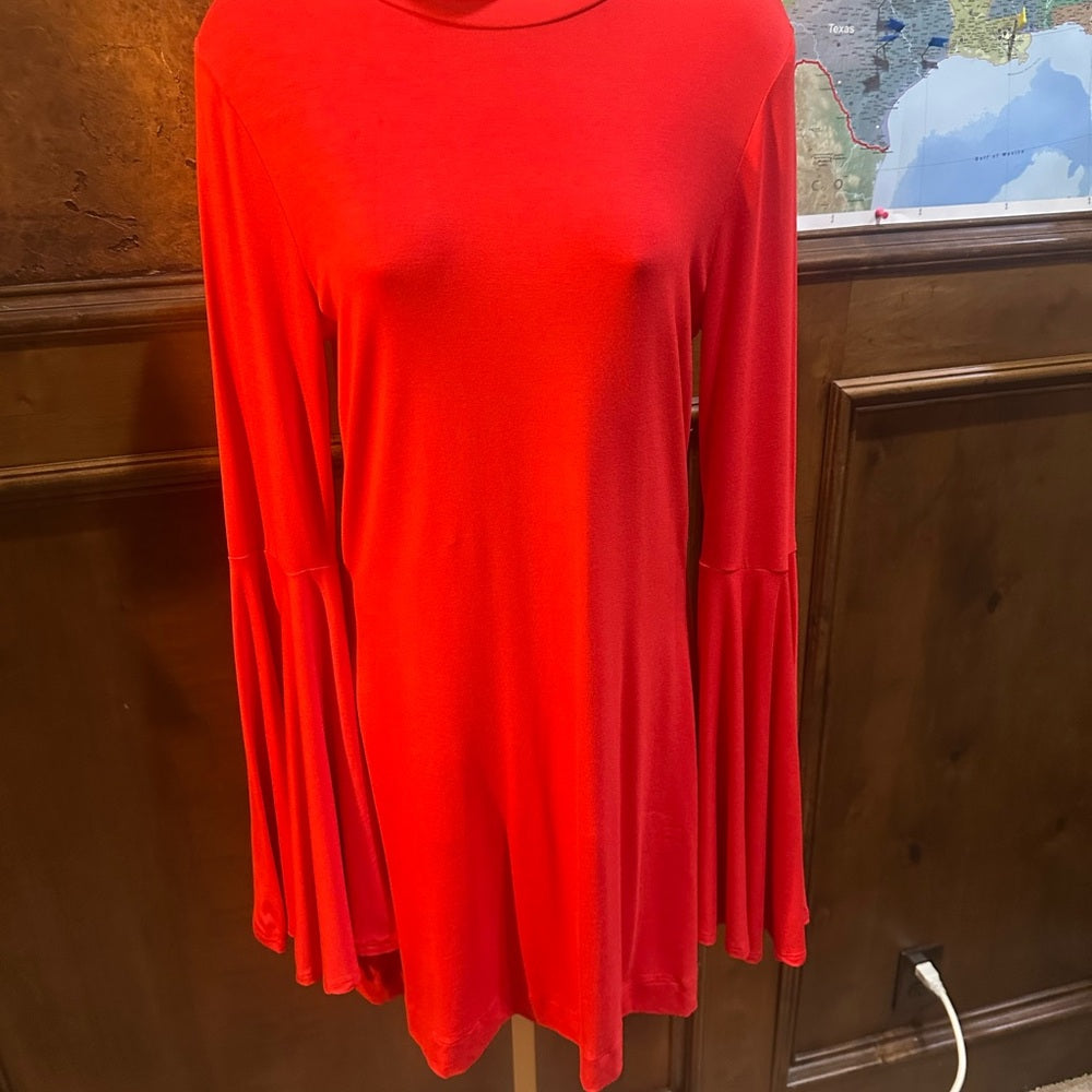 NWOT SIZE M Free People Flared Long Sleeve Dress - Red