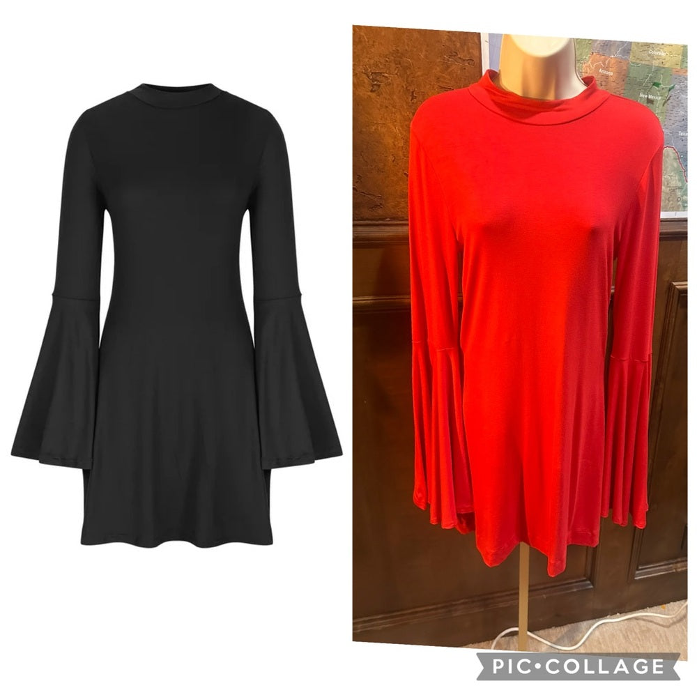 NWOT SIZE M Free People Flared Long Sleeve Dress - Red