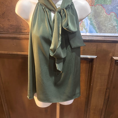 NWT SIZE L Chic Olive Halter Blouse with Bow Detail