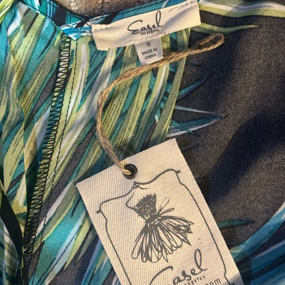 NWT SIZE S WILL FIT UP TO A L Easel Leaf Pattern Jumpsuit - Green and Blue