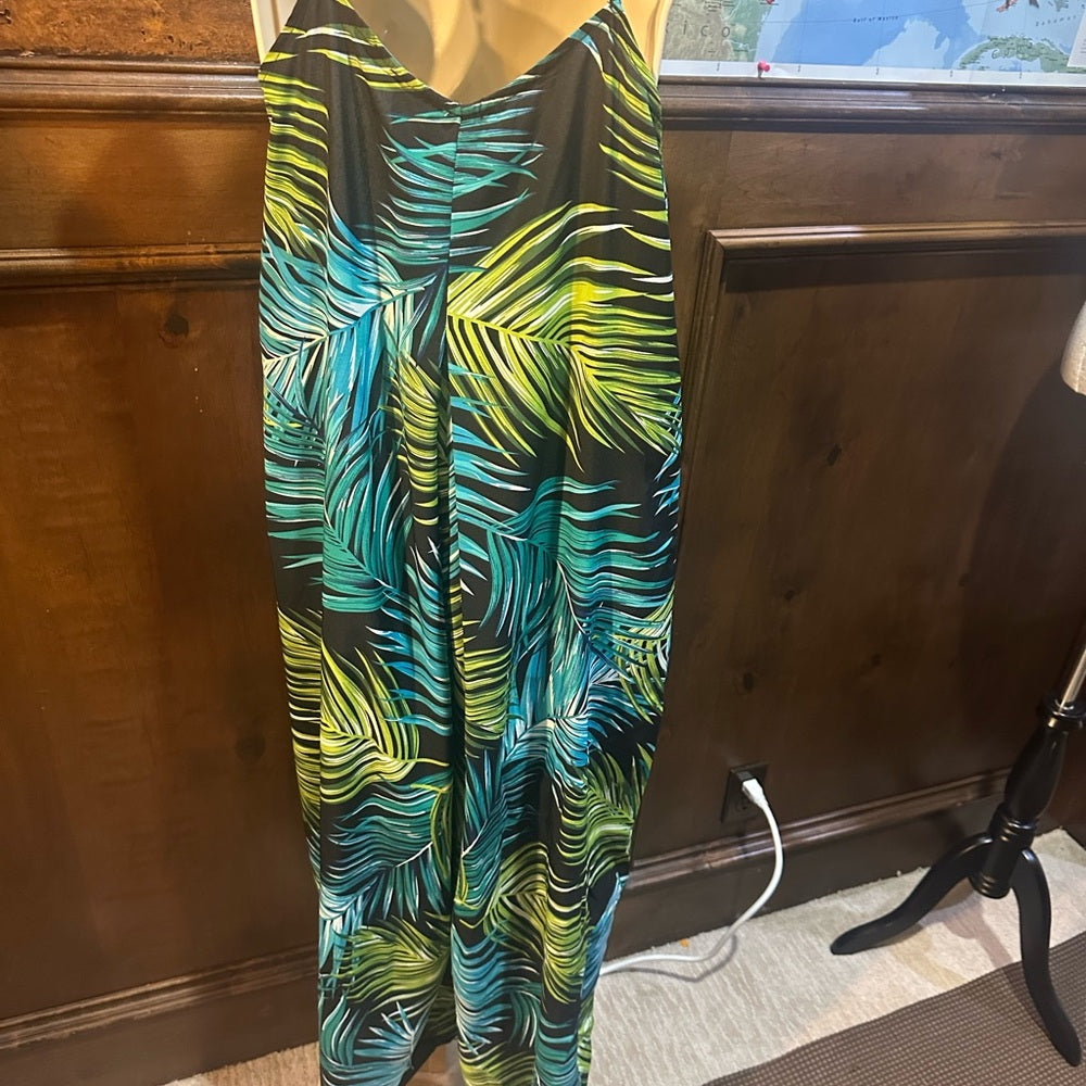 NWT SIZE S WILL FIT UP TO A L Easel Leaf Pattern Jumpsuit - Green and Blue
