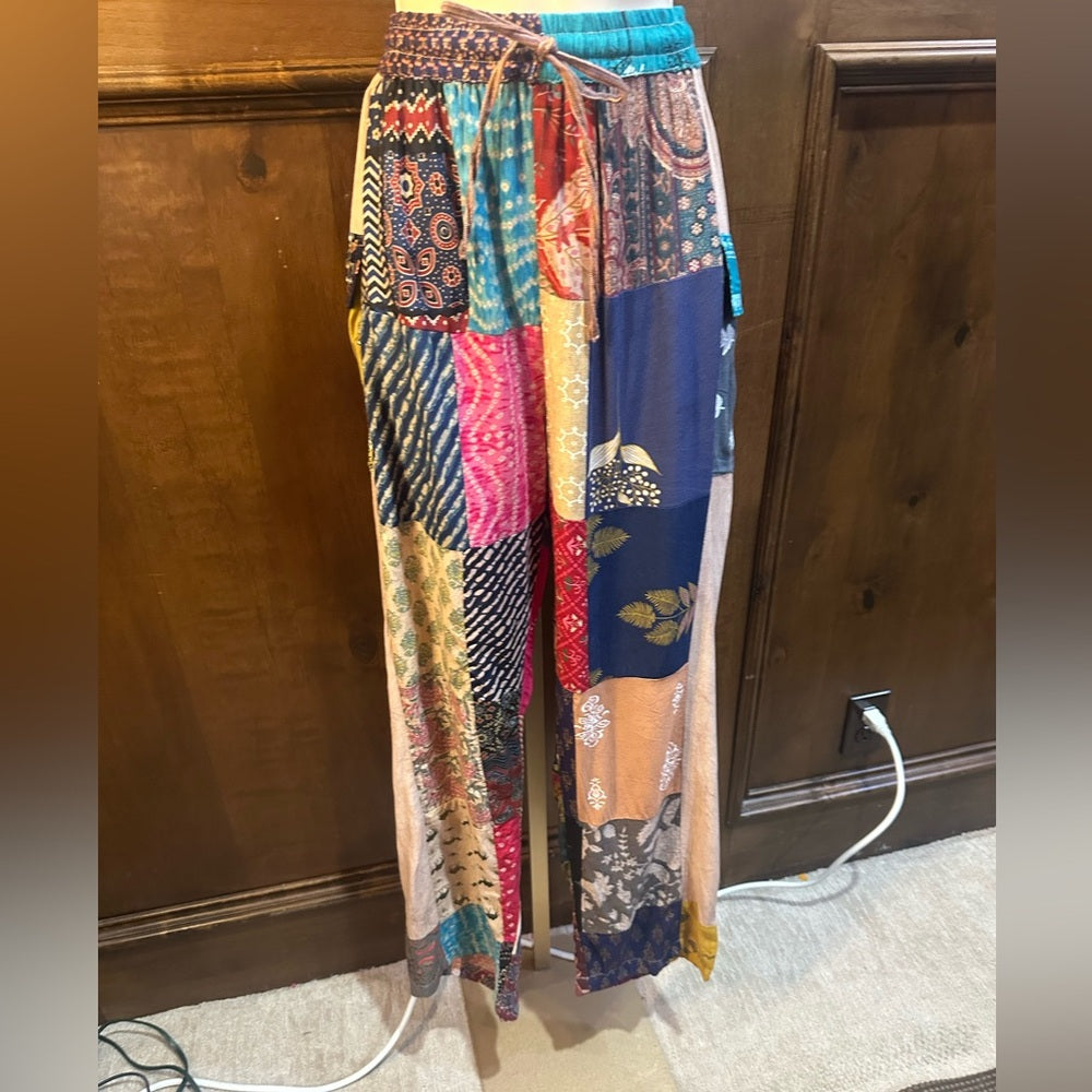 NWT SIZE OS Colorful Patchwork Wide Leg Pants