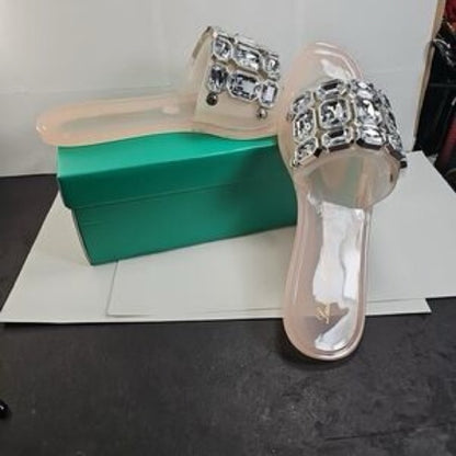 435.437. NEW SUZE 6.5/7 Elegant Clear Sandals with Silver Accents