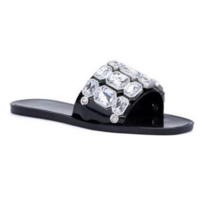 436. SIZE 11 Elegant Black Sandals with Crystal Accents