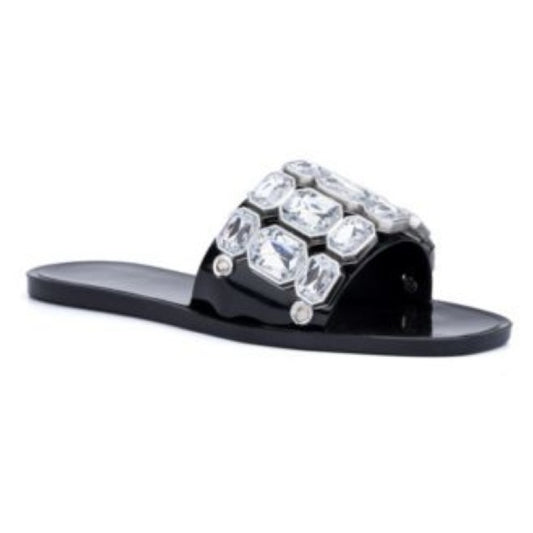 436. SIZE 11 Elegant Black Sandals with Crystal Accents