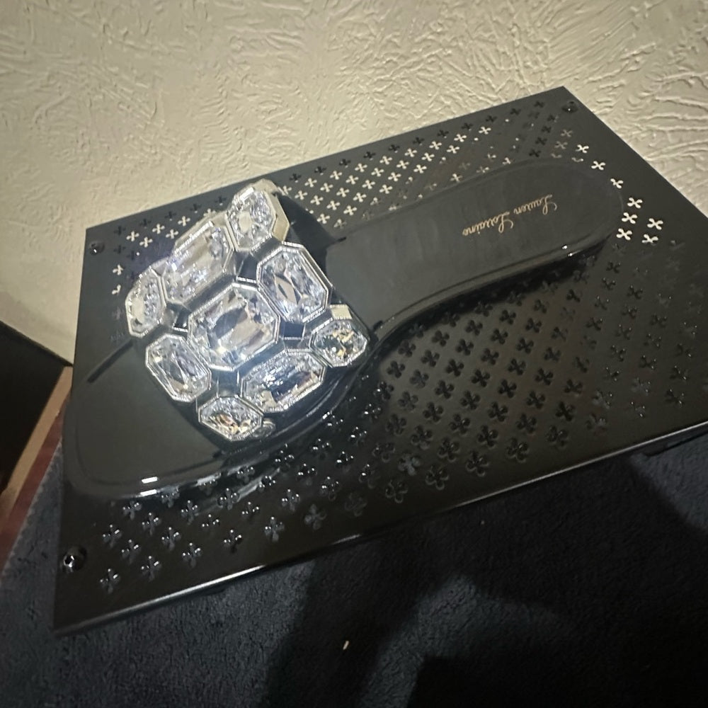 436. SIZE 11 Elegant Black Sandals with Crystal Accents