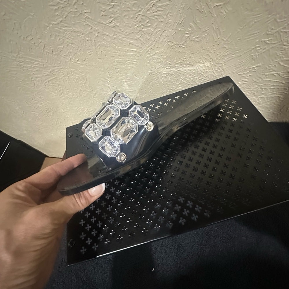 436. SIZE 11 Elegant Black Sandals with Crystal Accents