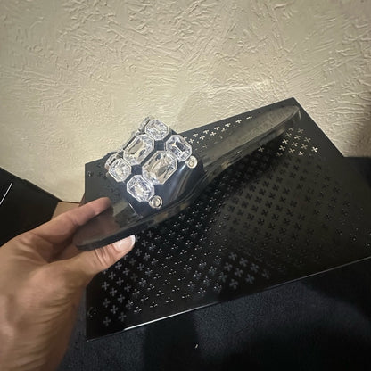 436. SIZE 11 Elegant Black Sandals with Crystal Accents