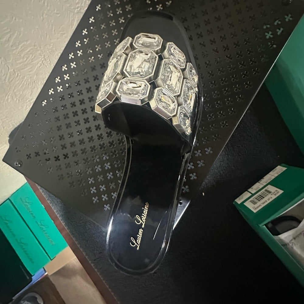 436. SIZE 11 Elegant Black Sandals with Crystal Accents