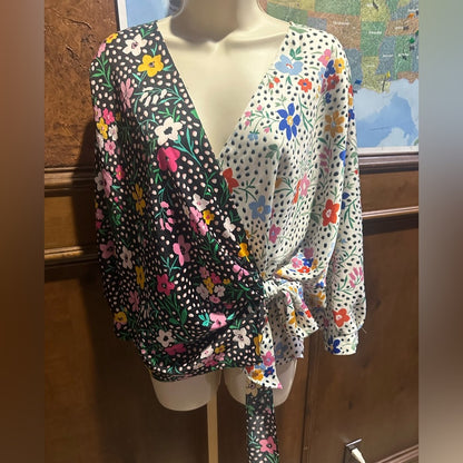 NWOT SIZE 14 ASOS Colorful Floral Wrap Blouse