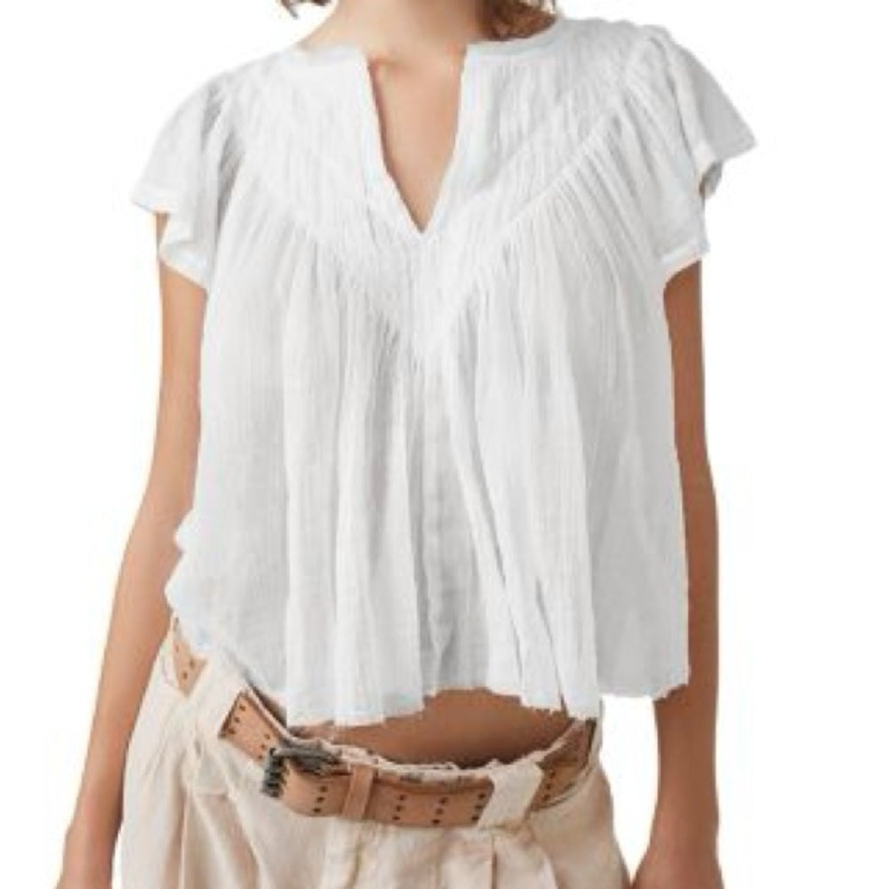 SIZE S/M OVERSIZED Free People Ivory Pleated Crop Top
