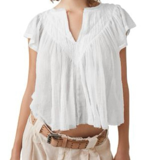 SIZE S/M OVERSIZED Free People Ivory Pleated Crop Top