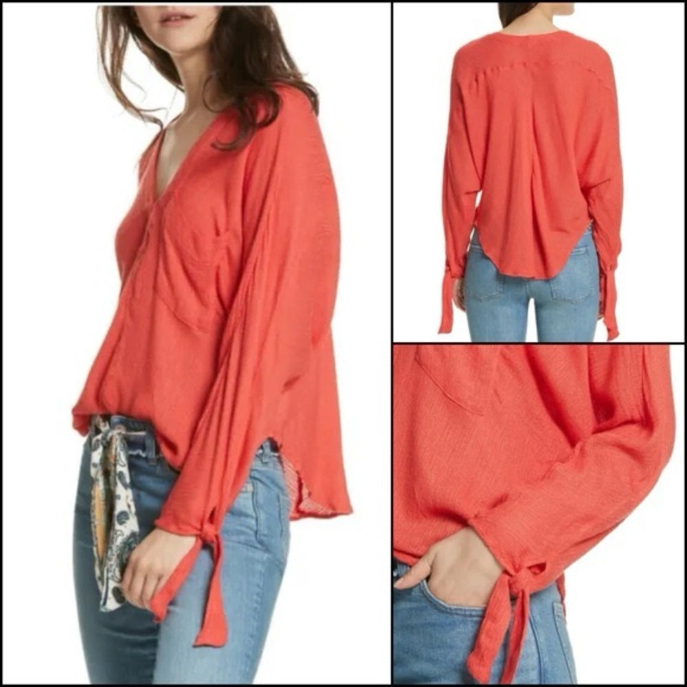 NWOT SIZE XS OVERSIZED WILL FIT UP TO A L Free People Vibrant Red Wrap Blouse