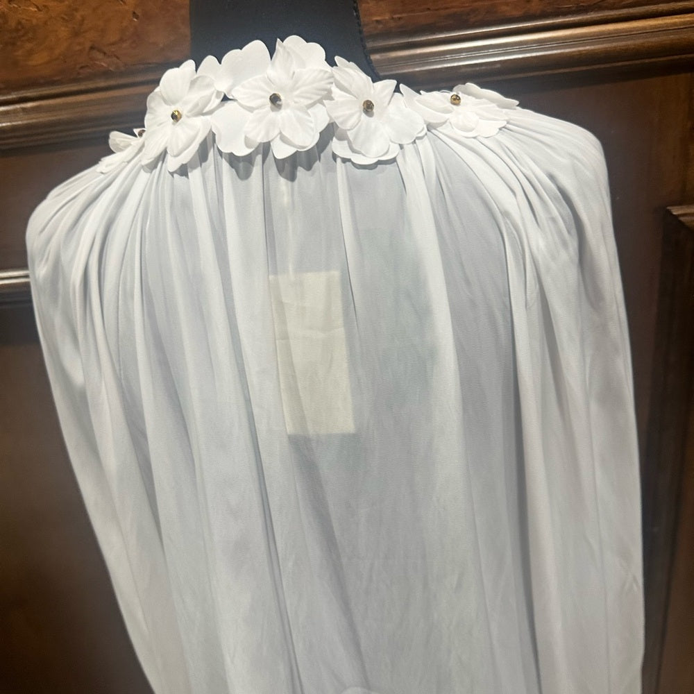 NWT SIZE L Ramy Brook Elegant White Blouse with Floral Details