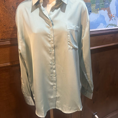 NWT SIZE M LBLC the Label Satin Button-Down Shirt - Soft Green