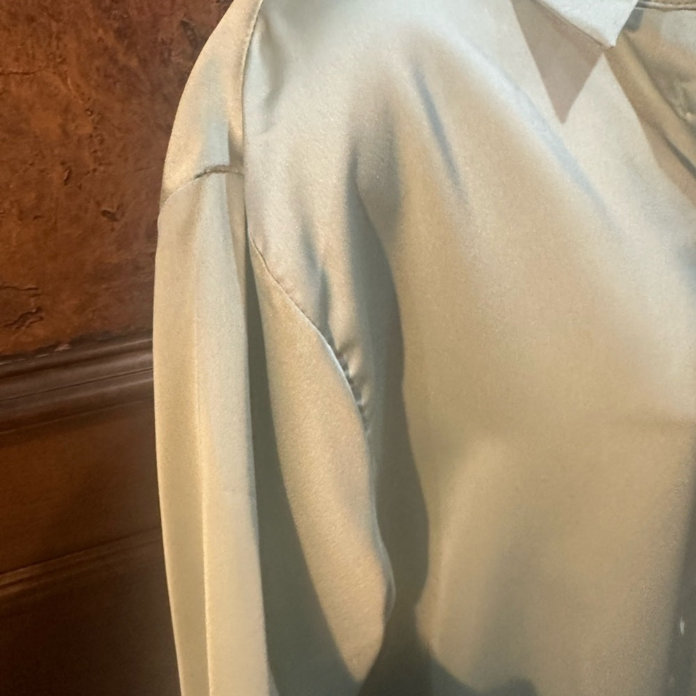 NWT SIZE M LBLC the Label Satin Button-Down Shirt - Soft Green