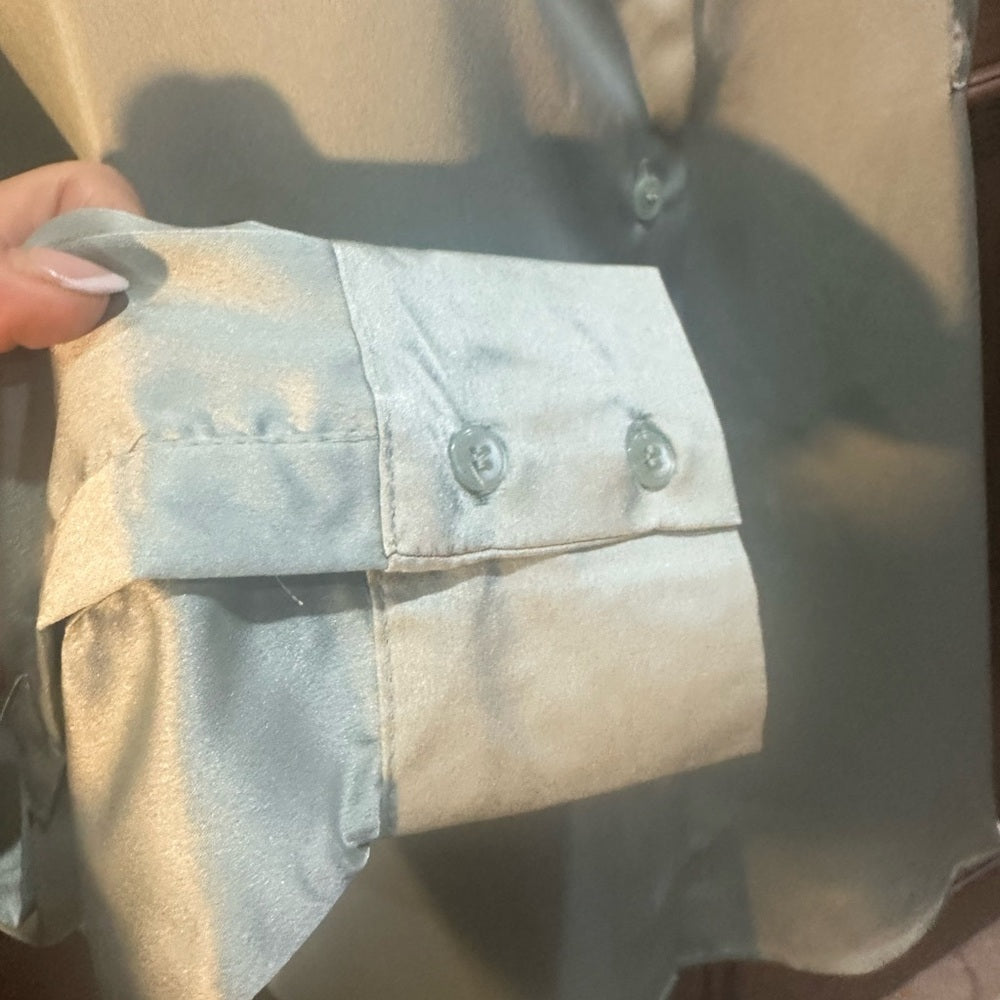 NWT SIZE M LBLC the Label Satin Button-Down Shirt - Soft Green