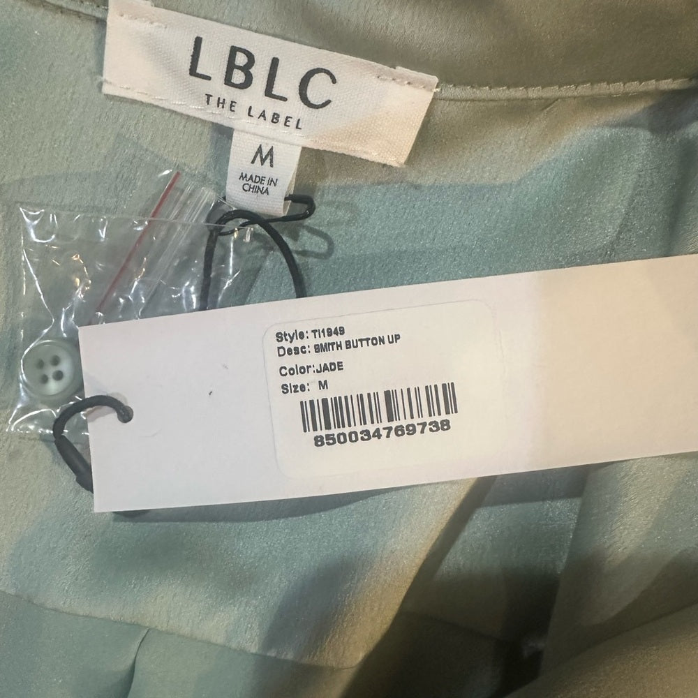 NWT SIZE M LBLC the Label Satin Button-Down Shirt - Soft Green