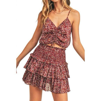 NWT SIZE S Chic Floral Skater Skirt - Maroon