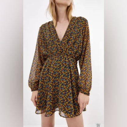 SIZE M Zara Long Sleeve Dress with Floral Print