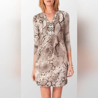 NWT SIZE M Hale Bob Tan and Cream Snake Print Long Sleeve Dress