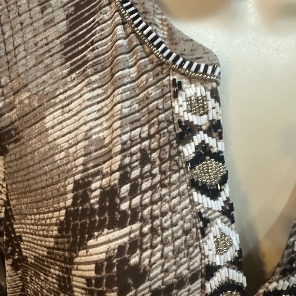 NWT SIZE M Hale Bob Tan and Cream Snake Print Long Sleeve Dress