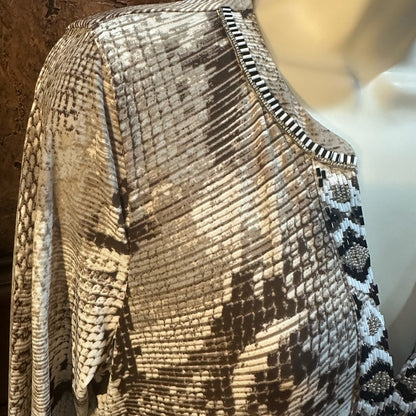 NWT SIZE M Hale Bob Tan and Cream Snake Print Long Sleeve Dress