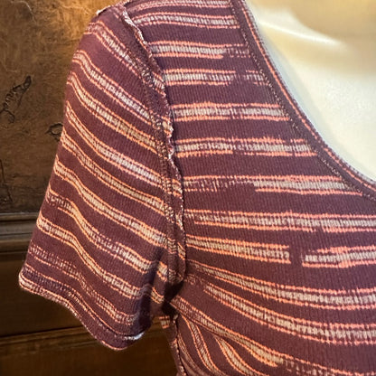NWOT SIZE L Anthropologie Plum and Pink Striped Short Sleeve Tee