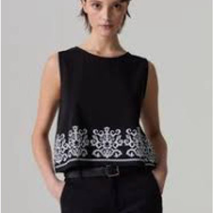 NWT SIZE XS Piombo Sleeveless Black Top with White Detailing